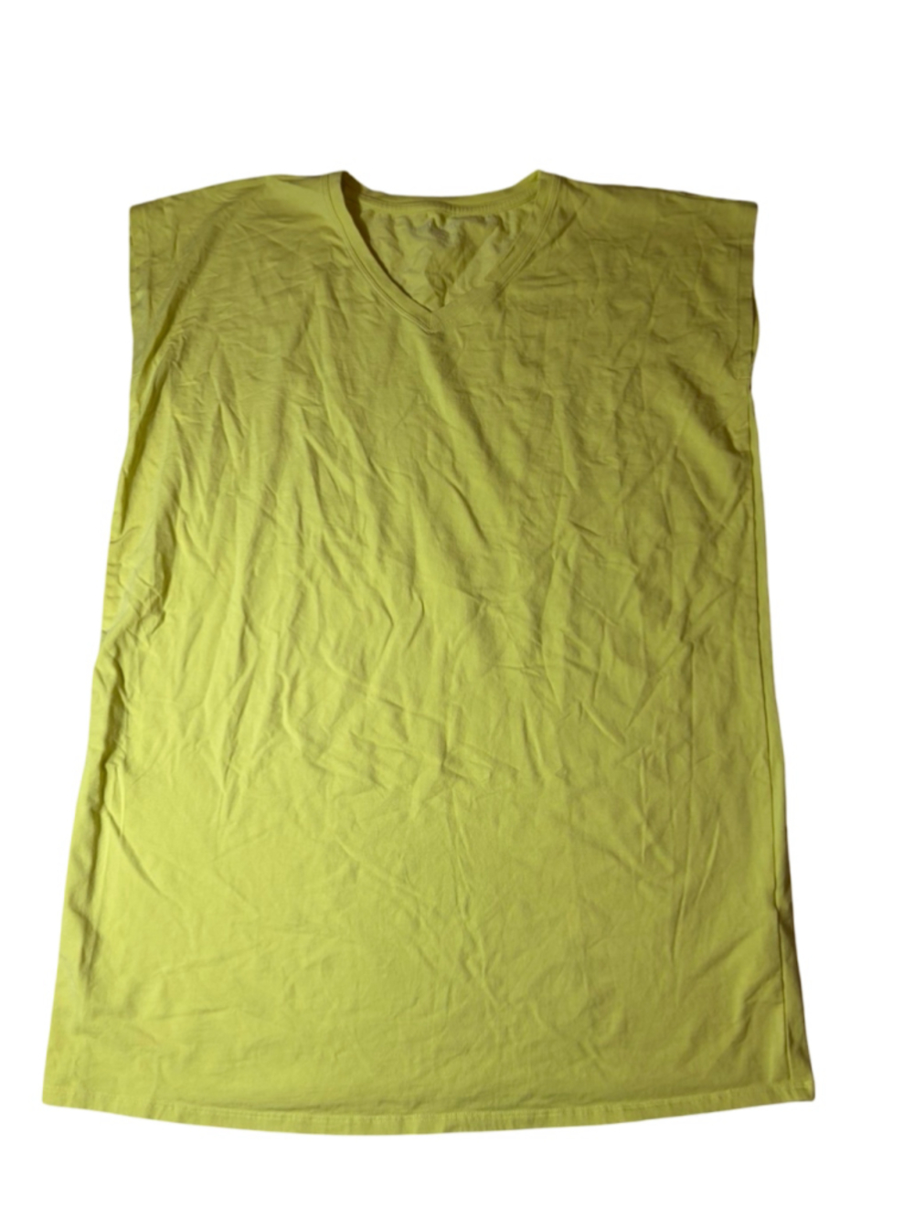 Eileen Fisher Organic Cotton V Neck Tunic Top Womens M Chartreuse Cap Sleeve